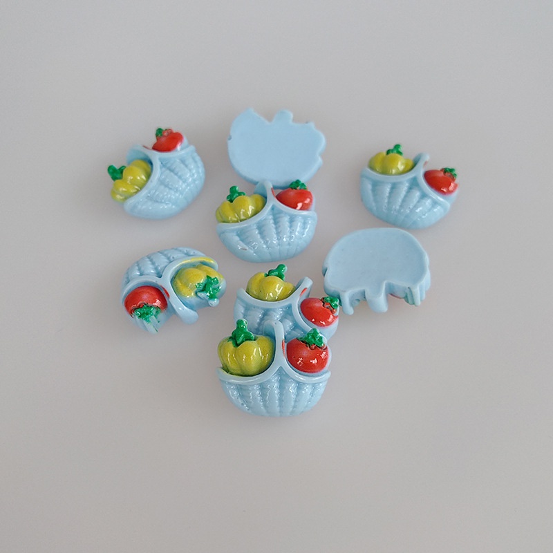 Set 10 Miếng Dán Nam Châm Bằng Resin Trang Trí Móc Khóa Hình Giỏ Rau Củ Quả Dễ Thương