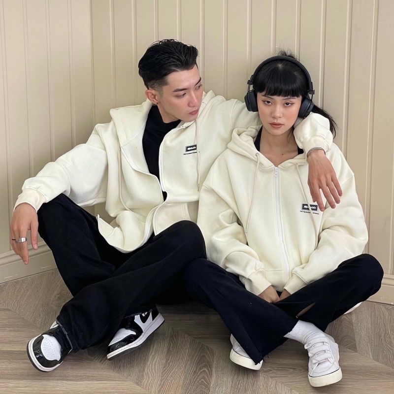 ÁO BASIC HOODIE ZIP ( KEM &amp; XÁM )