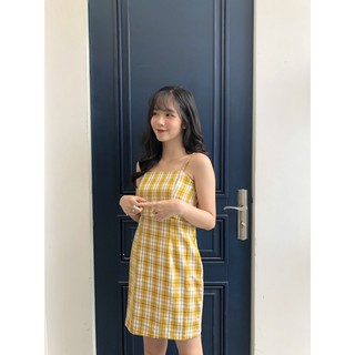 Váy liền hai dây chun sau kẻ caro