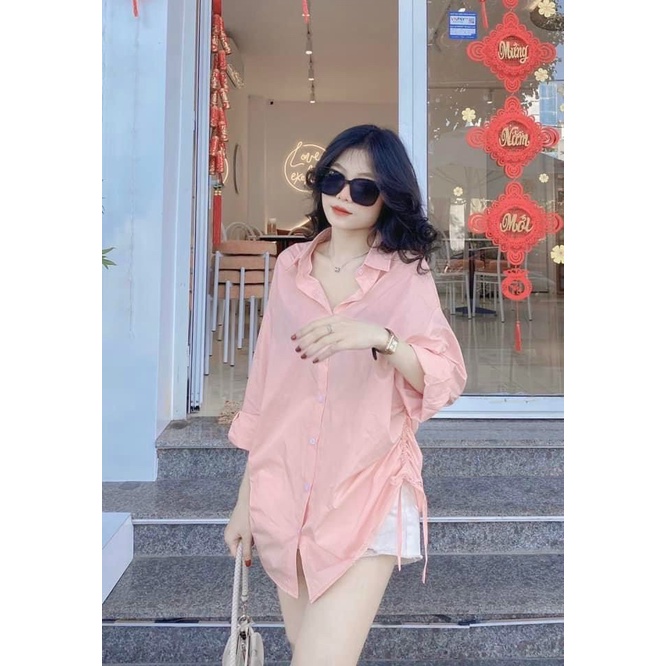 SET Sơ Mi Nữ Dây Rút Hồng kèm Quần Đùi Trắng Chất Đẹp Mát Thích Hợp Đi Chơi Điệu Đà [NEW UNISEX]