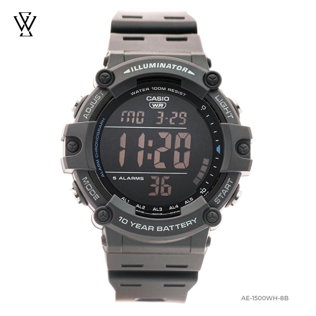 Đồng Hồ Điện Tử Nam Casio WATCHSTORE AE-1500WH-8BVDF Thiết Kế Mặt Kính Tròn 51mm, Vỏ Và Dây Đeo Nhựa Chắc Chắn