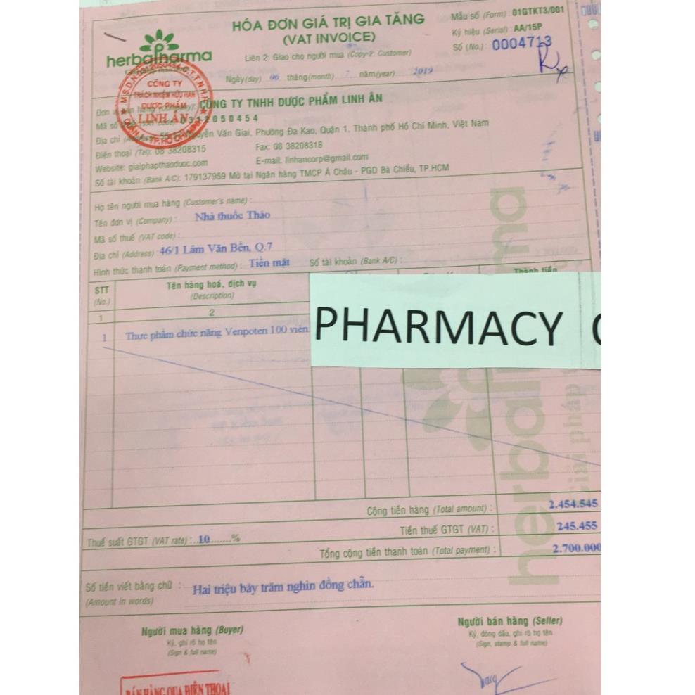 Venpoten Hộp 100 viên - Giãn tĩnh mạch, hạt dẻ ngựa
