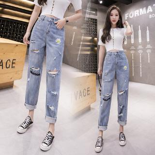 Quần Jean Dài Thêu Hình Hoa Cúc Xinh Xắn Thời Trang