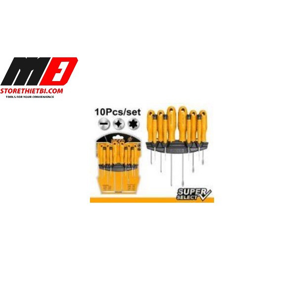 Bộ 10 tua vít dẹp, bake, sao và tua vít chuẩn INGCO HKSD1058