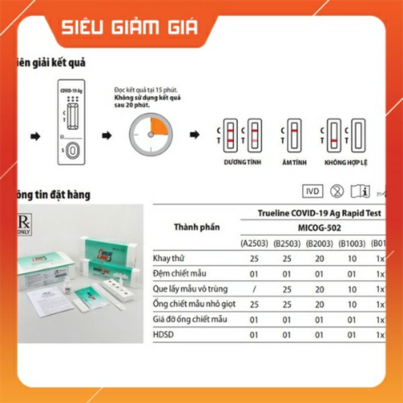 Test nhanh, kit test nhanh Covid -19 Trueline( lấy dịch tỵ hầu) - Giao hàng hỏa tốc nhanh