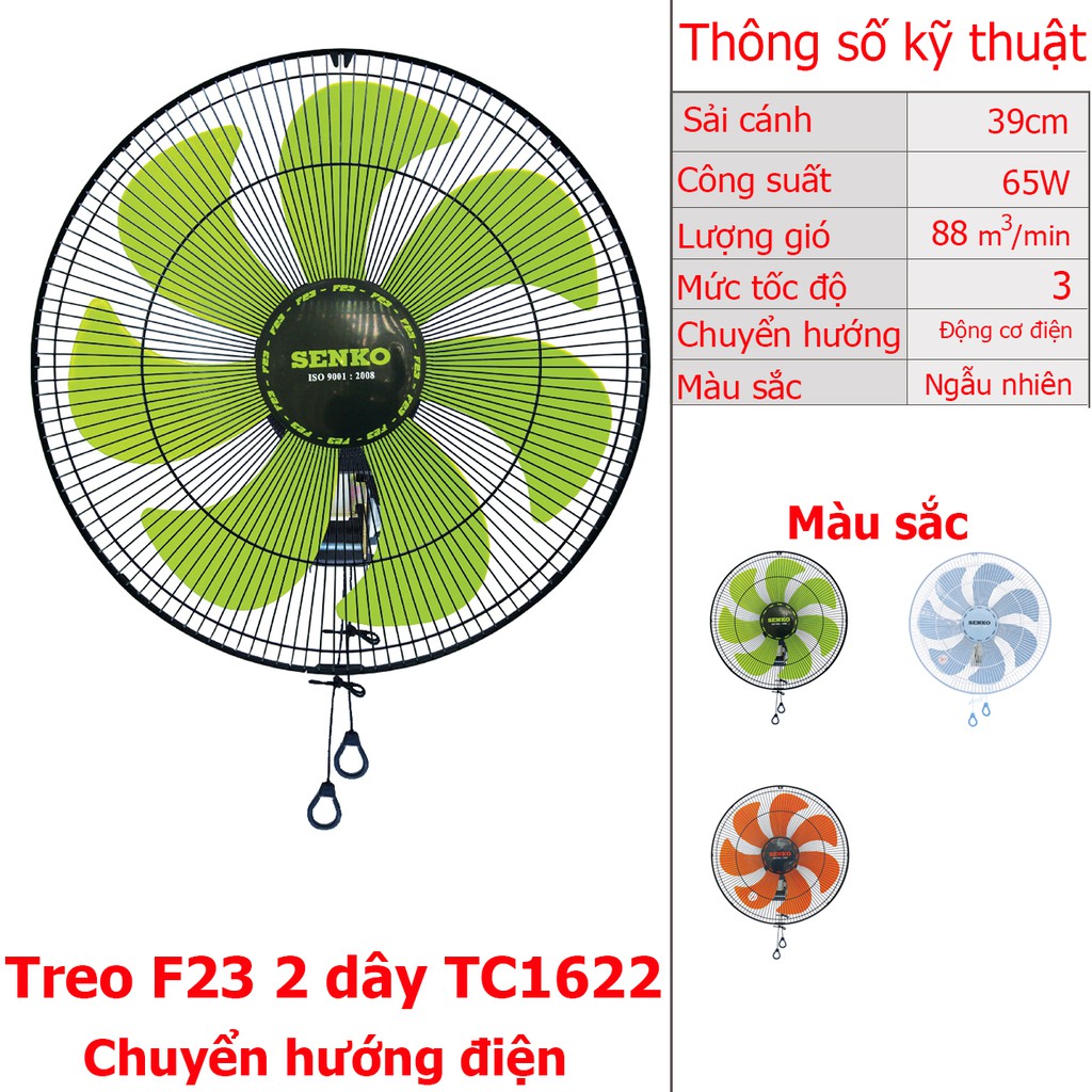 Quạt treo tường công suất 65W Senko TC1622 chuyển hướng bằng động cơ điện, bảo hành 12 tháng