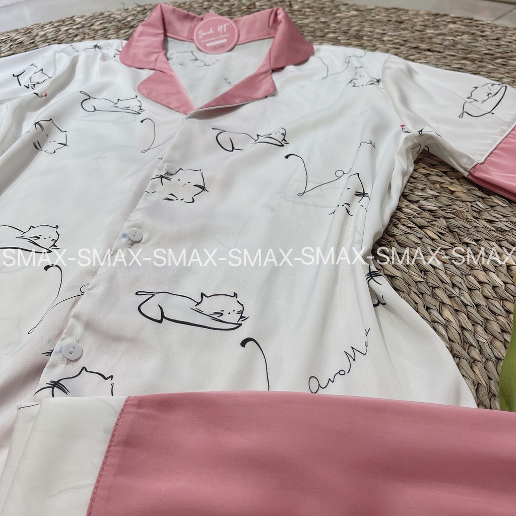 ĐỒ BỘ Pijama LỤA- BỘ  LỤA CỔ VEST IN MÈO HOT GIÁ HẠT DẺ !!! | BigBuy360 - bigbuy360.vn
