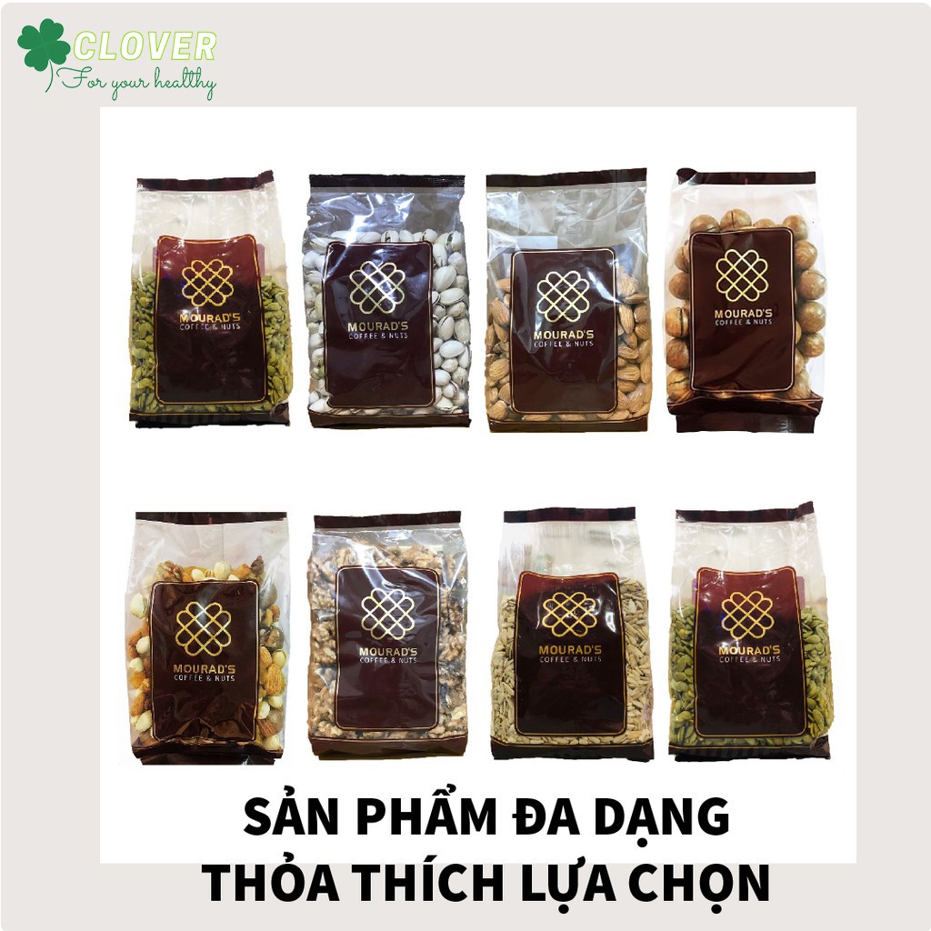 Hạt dinh dưỡng hỗn hợp sấy khô mixed nuts nhậu khẩu Mourad's túi 500g hạt dẻ, hạnh nhân, macca, óc chó, nho