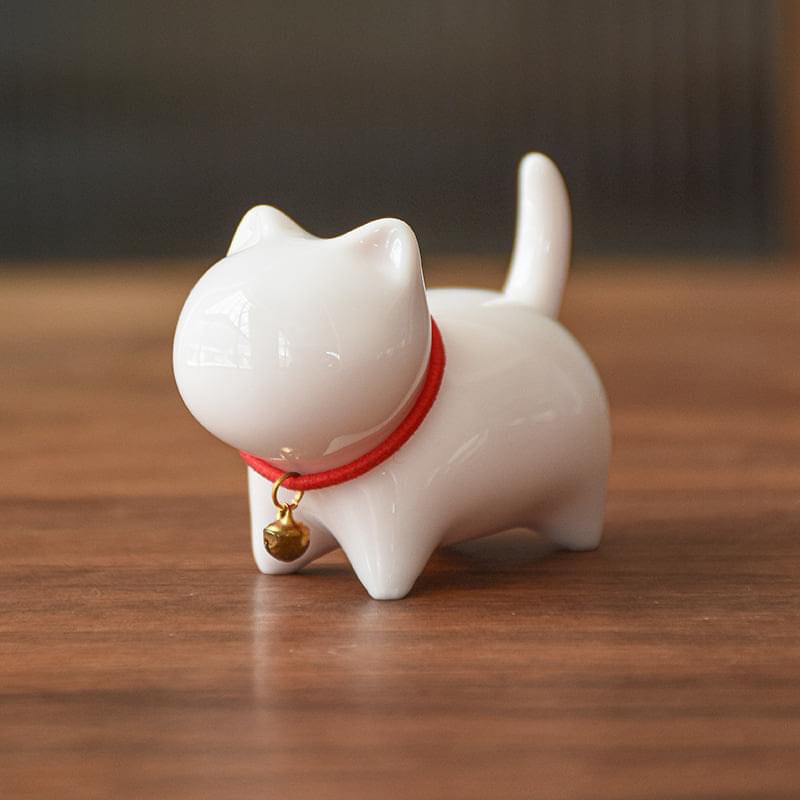 (Order) Mèo SỨ tài lộc fortune cat gắn chuông chỉ đỏ cầu may an nhàn thanh thịnh năm mới tiểu cảnh trang trí nhà để bàn