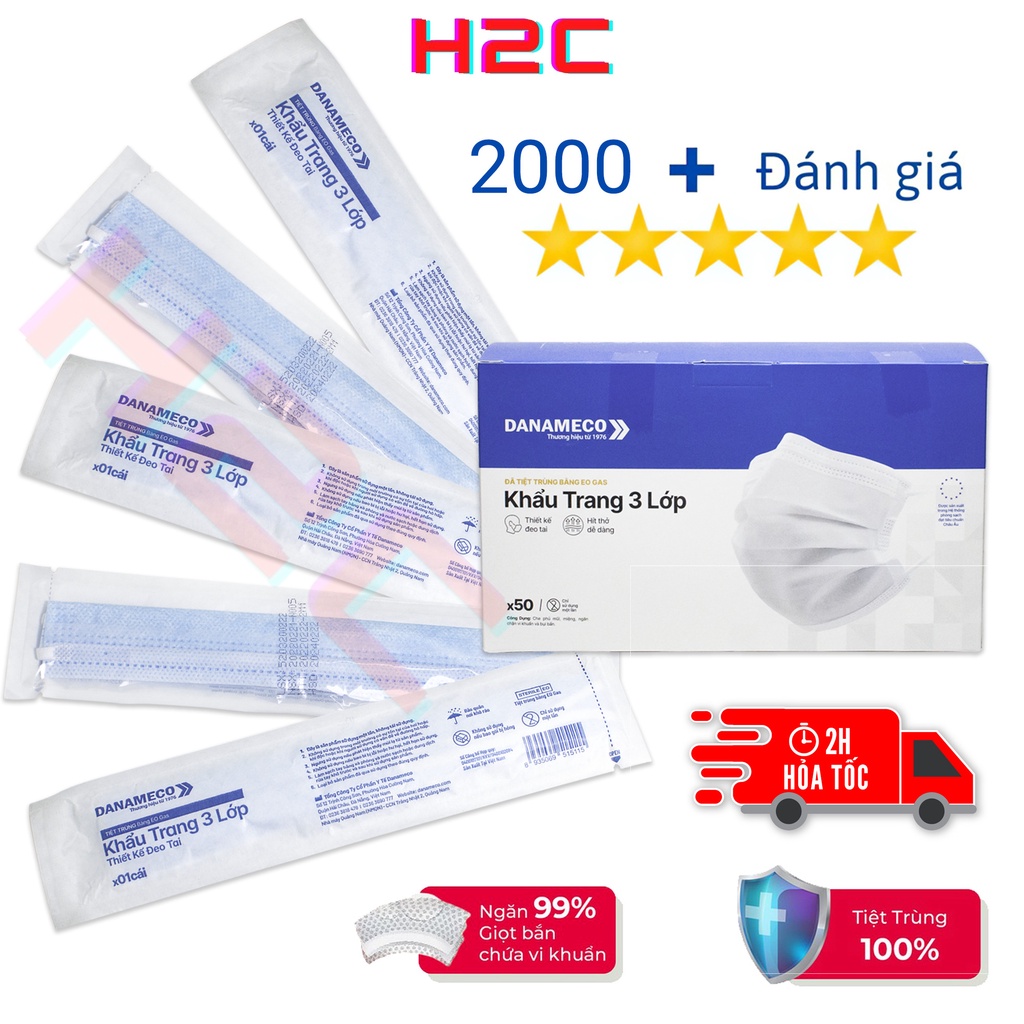 Khẩu trang y tế ĐÃ TIỆT TRÙNG Danameco 1 cái/gói-50 cái/ hộp