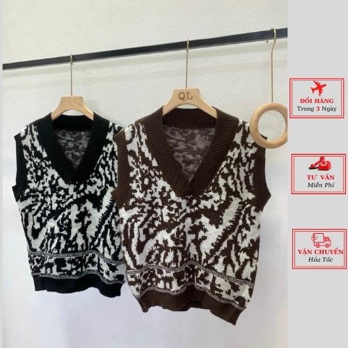 Áo len gile nữ họa tiết phong cách hàn quốc thời trang thu đông dành cho nữ