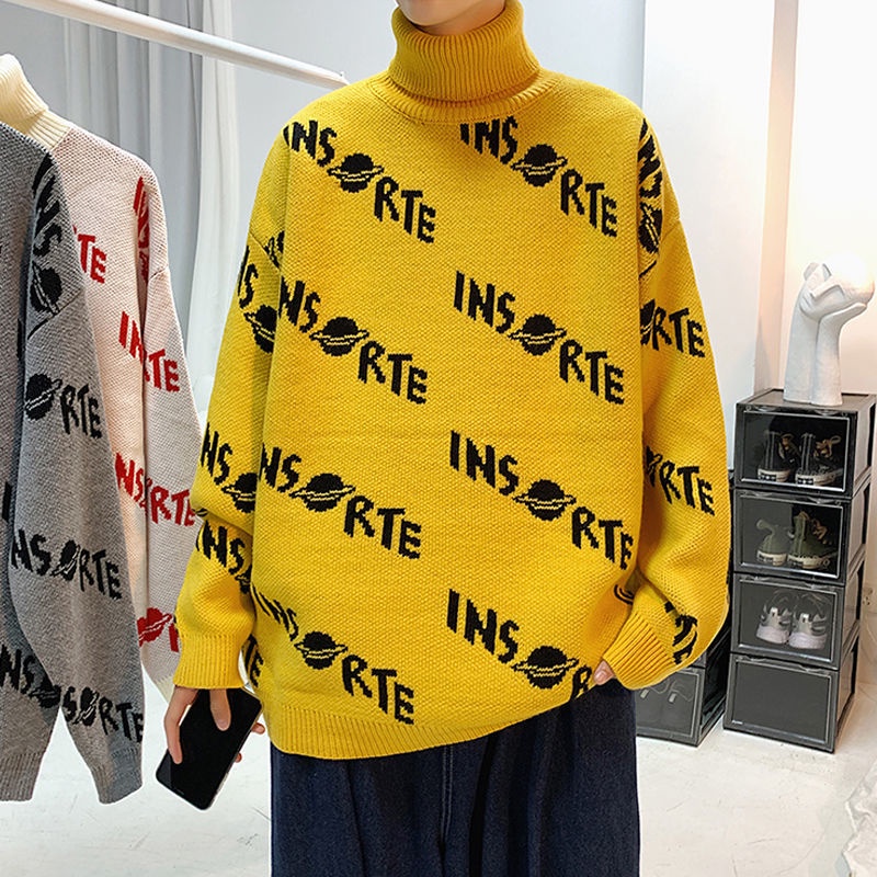 Áo Sweater Cotton Dệt Kim Cổ Lọ Dáng Rộng Phong Cách Hàn Quốc Thời Trang Mùa Đông Cho Nam Giới