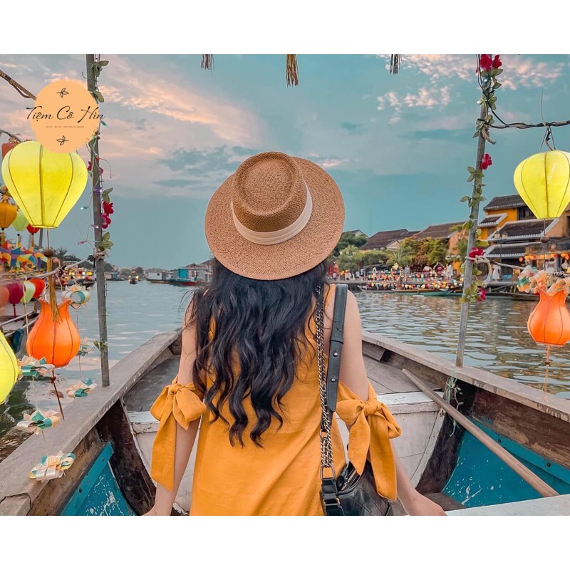 Mũ cói rộng vành đi biển cho nữ Tiệm Cô Hìn dáng Gaucho cao cấp ship 1h đóng thùng không lo hỏng