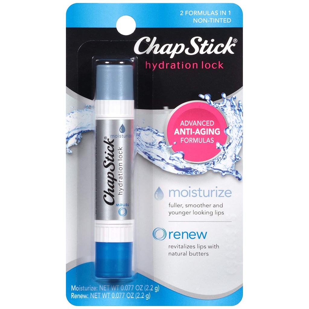 Son dưỡng môi 2 đầu giữ ẩm &amp; tái tạo ChapStick Dual-Ended Hydration Lock Moisturize and Renew 2,2g (Mỹ)