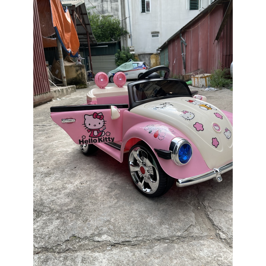 Ô tô xe điện trẻ em BABY-KID mẫu mới HELLO KITTY Màu xanh cho bé trai - Màu hồng kitty cho bé gái