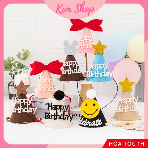 Mũ sinh nhật Hàn Quốc, mũ Happy Birthday vải dạ 3D nhiều mẫu dễ thương - Kem Shop K28
