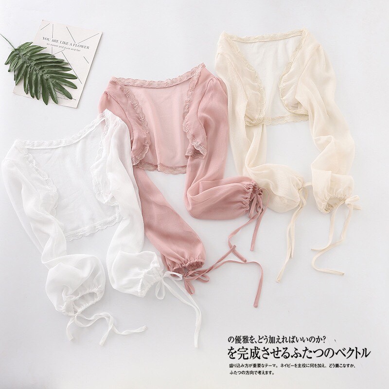 áo khoác voan dáng lửng viền ren xinh tươi