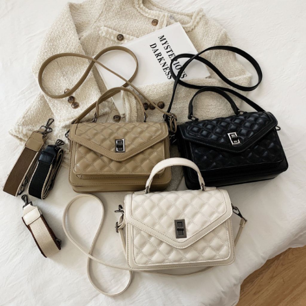 Túi xách nữ đeo chéo, túi xách công sở ô trám khóa cài size 24 - TXN038