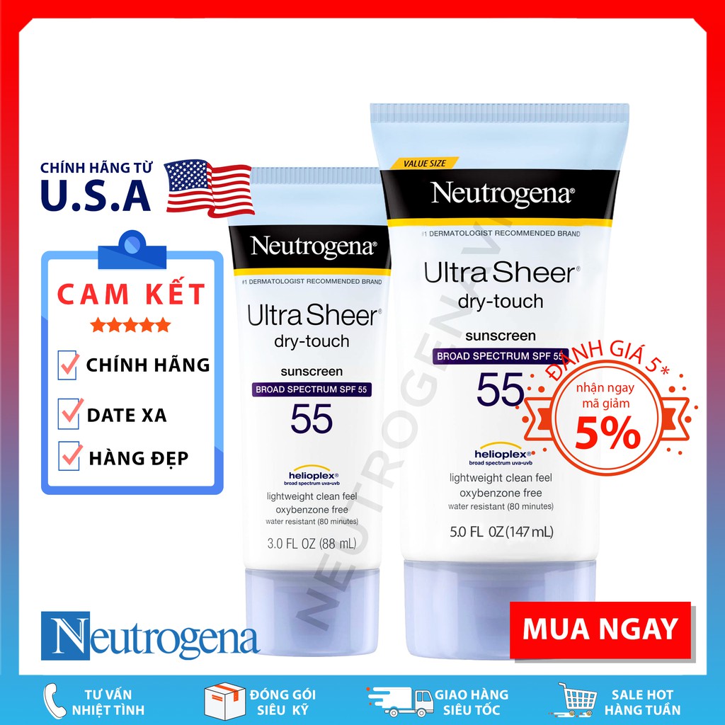 Kem Chống Nắng Neutrogena Ultra Sheer® Dry-Touch Sunscreen Broad Spectrum SPF 55 (88mL / 147mL)