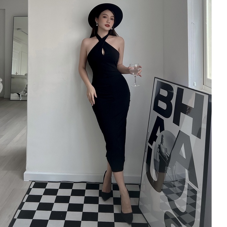 [BBSTORE'S] Đầm Body Yếm Hở Lưng Kiểu Form Váy Dài Đi Tiệc Sang Trọng -D963