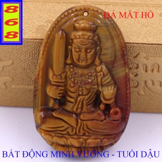 Mặt Dây Chuyền Phật Bất Động Minh Vương đá mắt hổ vàng đen 4.5cm - Mặt Size Lớn - Tặng Kèm Móc Inox - Phong Thủy 868