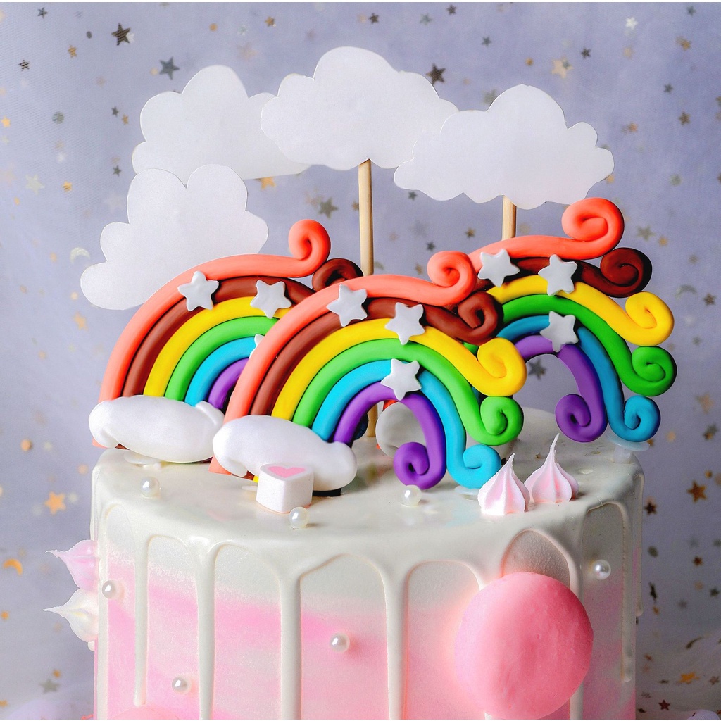 Phụ Kiện Trang Trí Bánh Kem Hình Cầu Vồng Dễ Thương