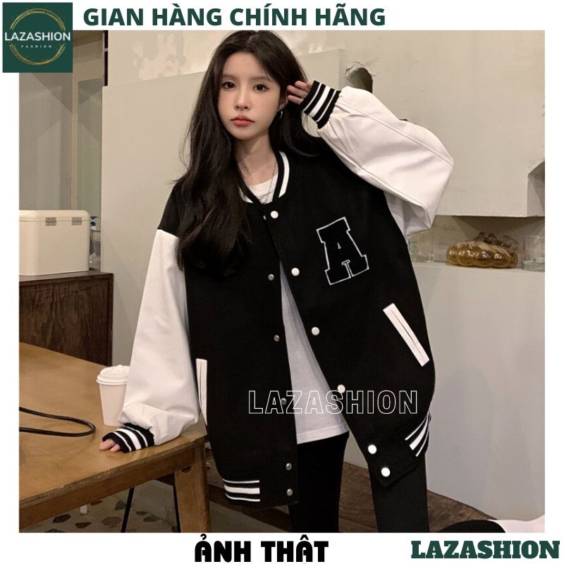 Áo khoác bomber chữ A đen phối tay trắng ,áo khoác nhẹ kiểu dáng hàn quốc ulzzang trẻ chung năng động - LAZASHION