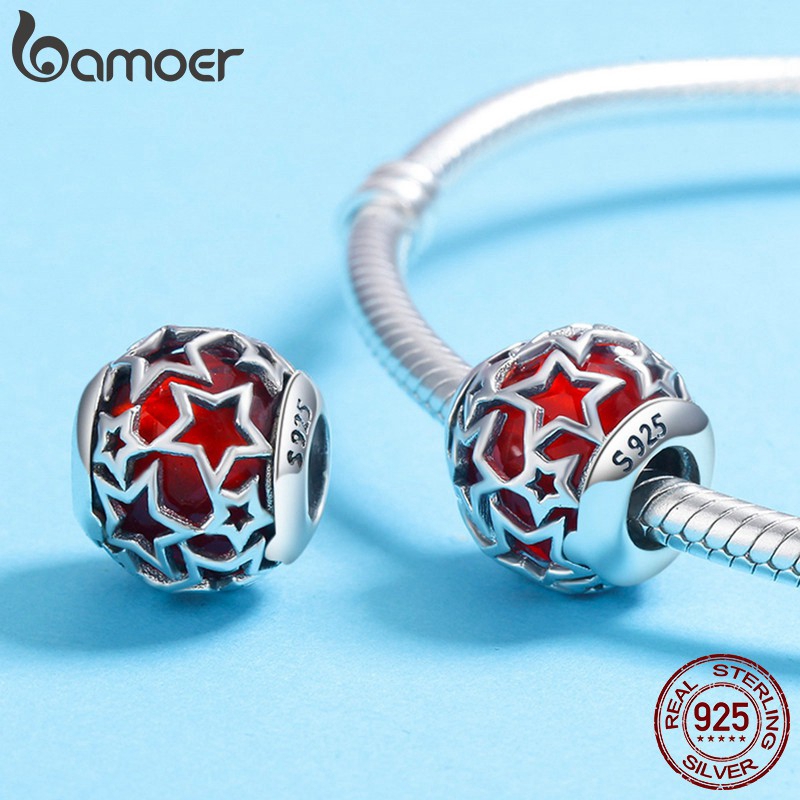 Hạt xỏ vòng tay Bamoer bằng bạc S925 họa tiết ngôi sao nhỏ xinh xắn