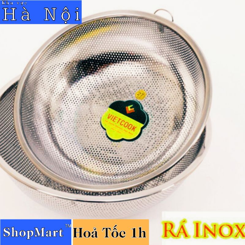 Rổ inox 304, rá inox 304 cao cấp đủ size đa năng tiện dụng vo gạo, rửa rau củ quả VIETCOOK