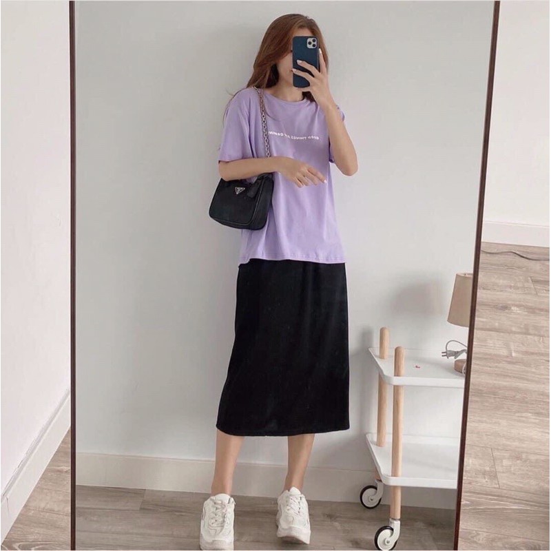 [Ảnh thật/Video] Chân váy suông cạp cao chất thun dáng dài xẻ tà Chân váy cotton trơn | BigBuy360 - bigbuy360.vn