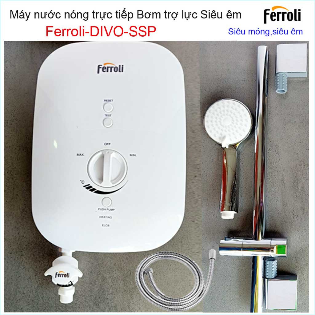 Khuyến mãi hàng chính hãng Máy nước nóng trực tiếp Ferroli bơm Divo SSP, Best sales bình nước nóng chống giật có bơm