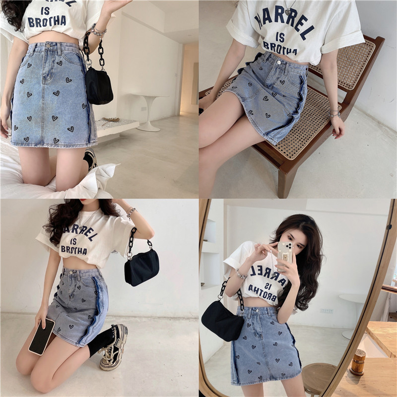 Chân Váy Jean Chữ A Thêu Hình Trái Tim Thời Trang Nữ Tính | BigBuy360 - bigbuy360.vn