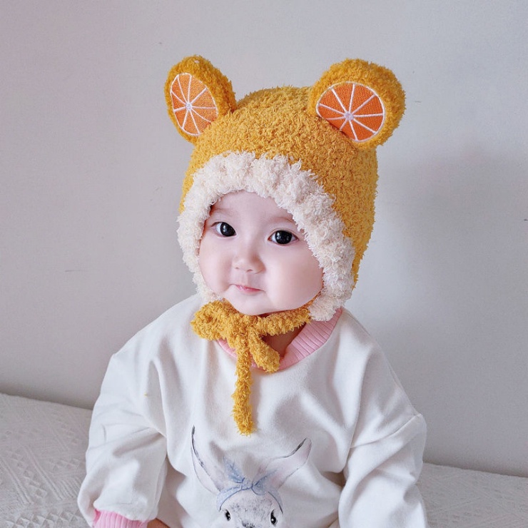 Mũ Len Cho Bé Hình Hoa Quả Có Dây Buộc 6-36 Tháng siêu ấm áp