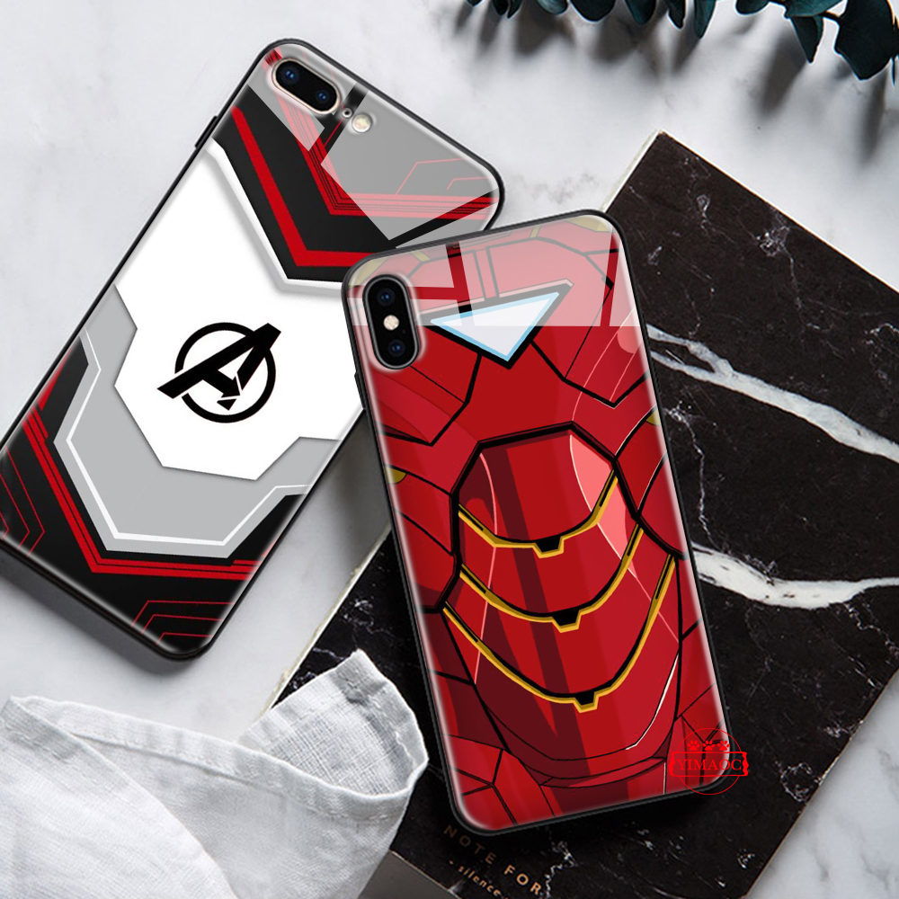 Ốp điện thoại kính in hình Marvel thích hợp cho iPhone XS Max XR X 11 Pro 7 8 6 6S Plus