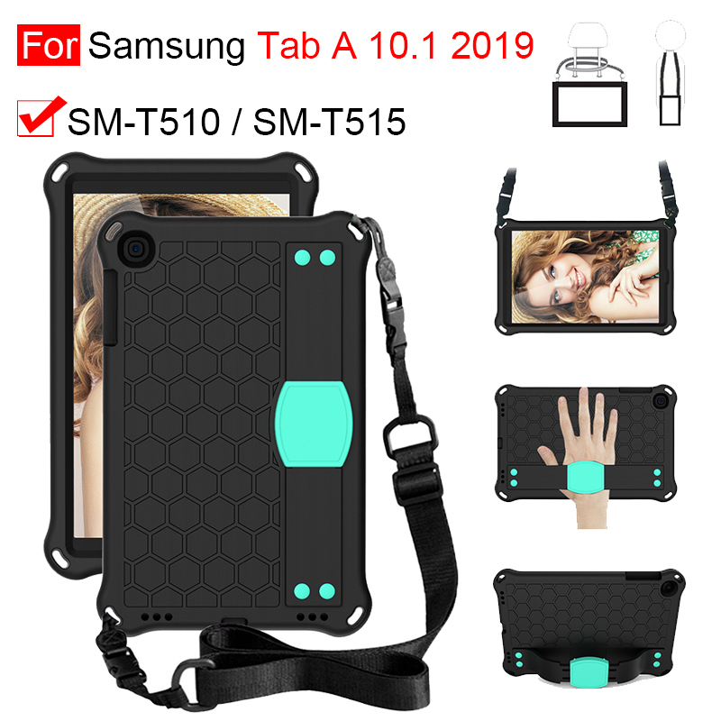 For Samsung Tab A 10.1 2019 T510 T515 Case EVA Kids Safe Shockproof Hand Shoulder Strap Stand Tablet Cover Casing