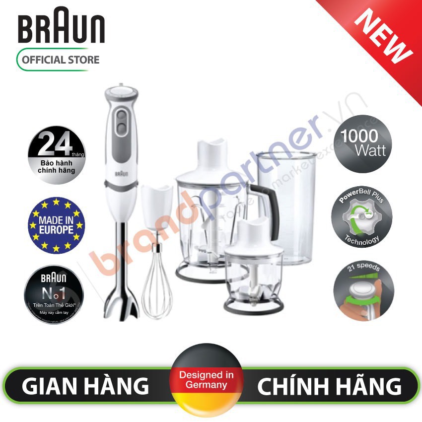 [Mã ELHA22 giảm 5% đơn 300K] Máy Xay Cầm Tay Braun MQ5245 1000W; MQ5045 -Hàng Chính Hãng