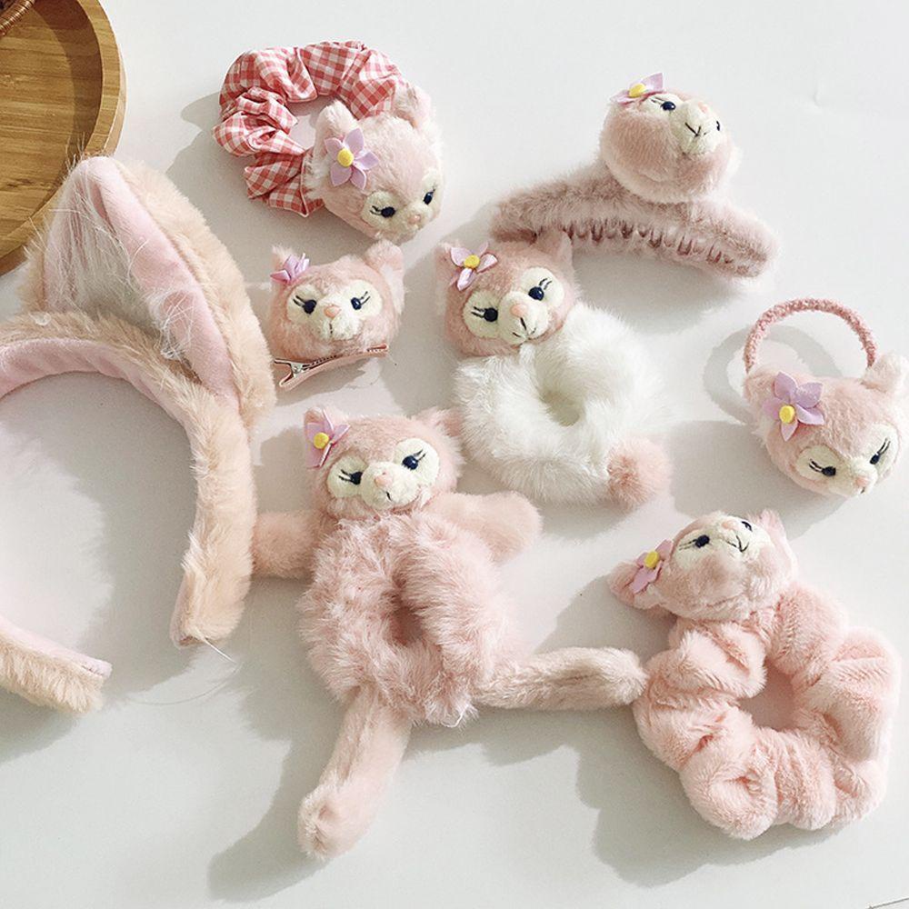 Dây Cột Tóc Lông Nhung Màu Hồng Hình Thú Hoạt Hình Cho Nữ