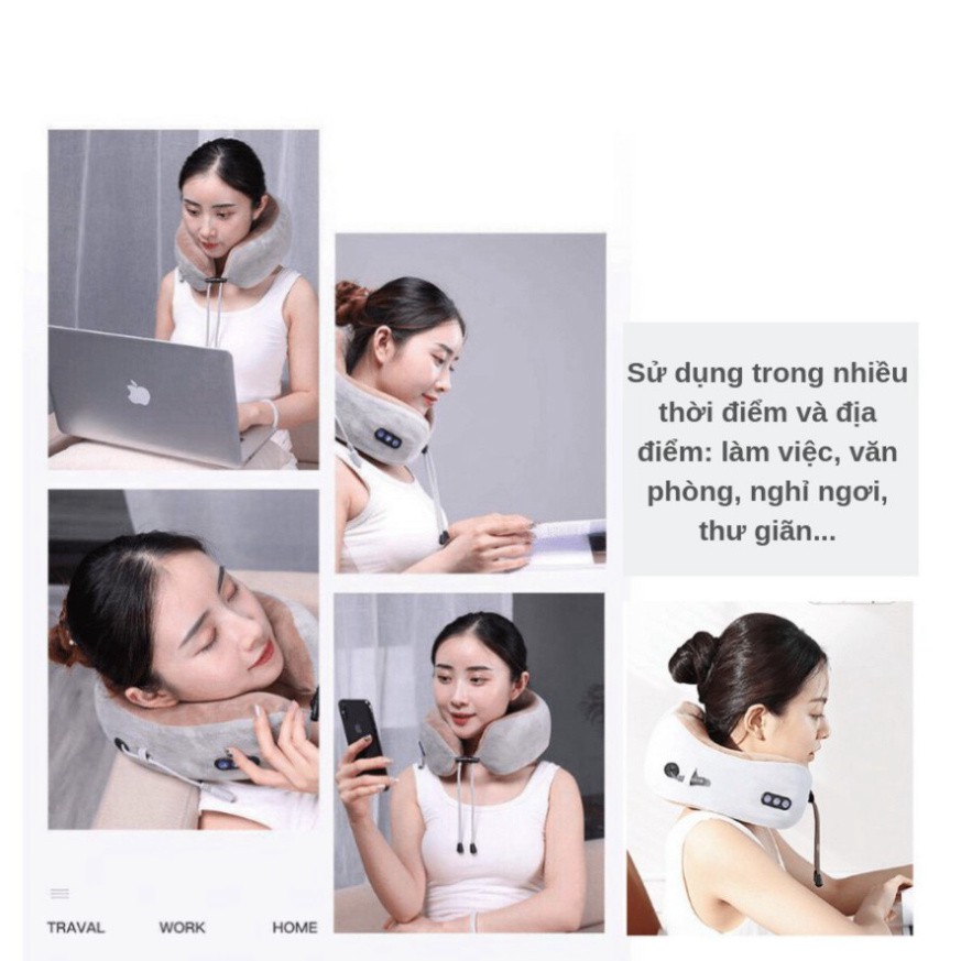 Gối massage cổ vai gáy U-shaped cao cấp - Gối massage hồng ngoại hô trợ mát xa vùng cổ, giảm đau nhức vai gáy 2000MAh