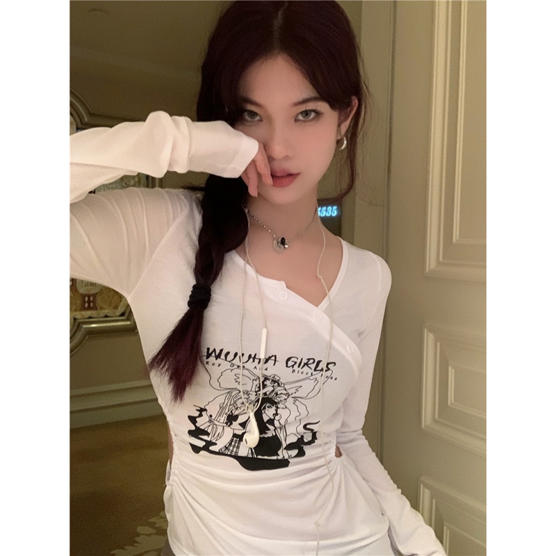 NRVP Áo Thun Nữ Oversize Cổ Tròn Dài Tay Kiểu Hàn Quốc