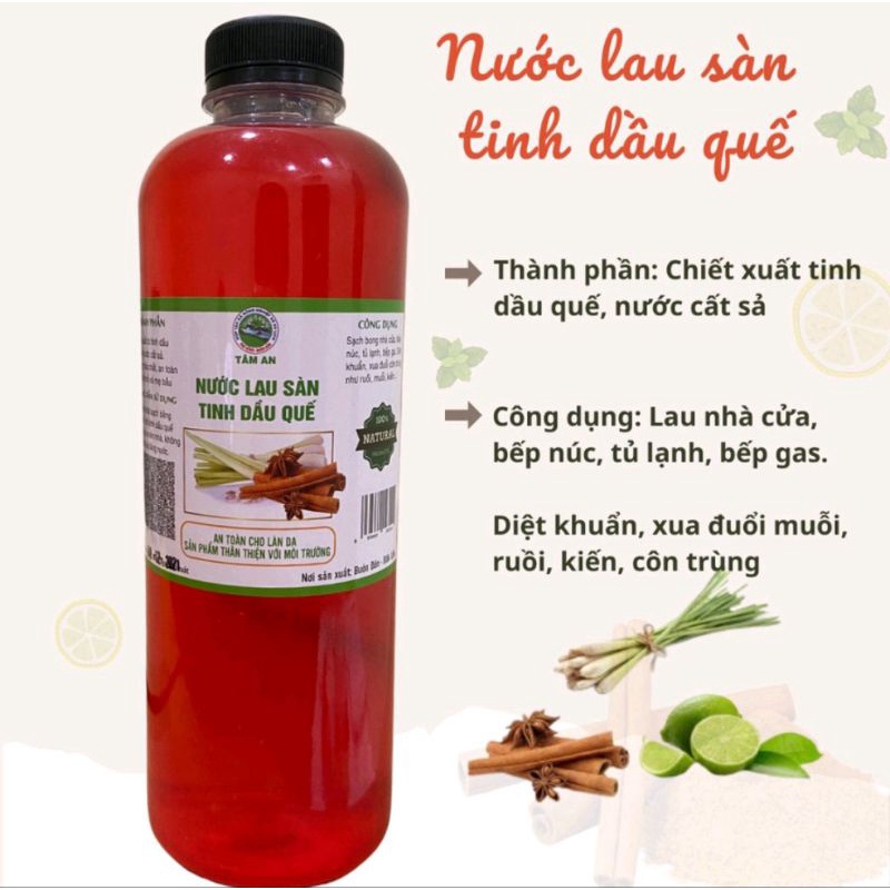 1Lit Tinh Dầu Xả Chanh - Quế - Bạc Hà, Lau Sàn Thơm Nhà Khán Khuẩn Đuổi Côn Trùng
