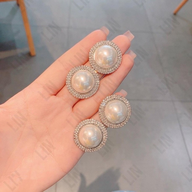 Bông tai tròn đính đá khuyên tai bạc 925 phụ kiện hoa tai xinh Hari korea accessories