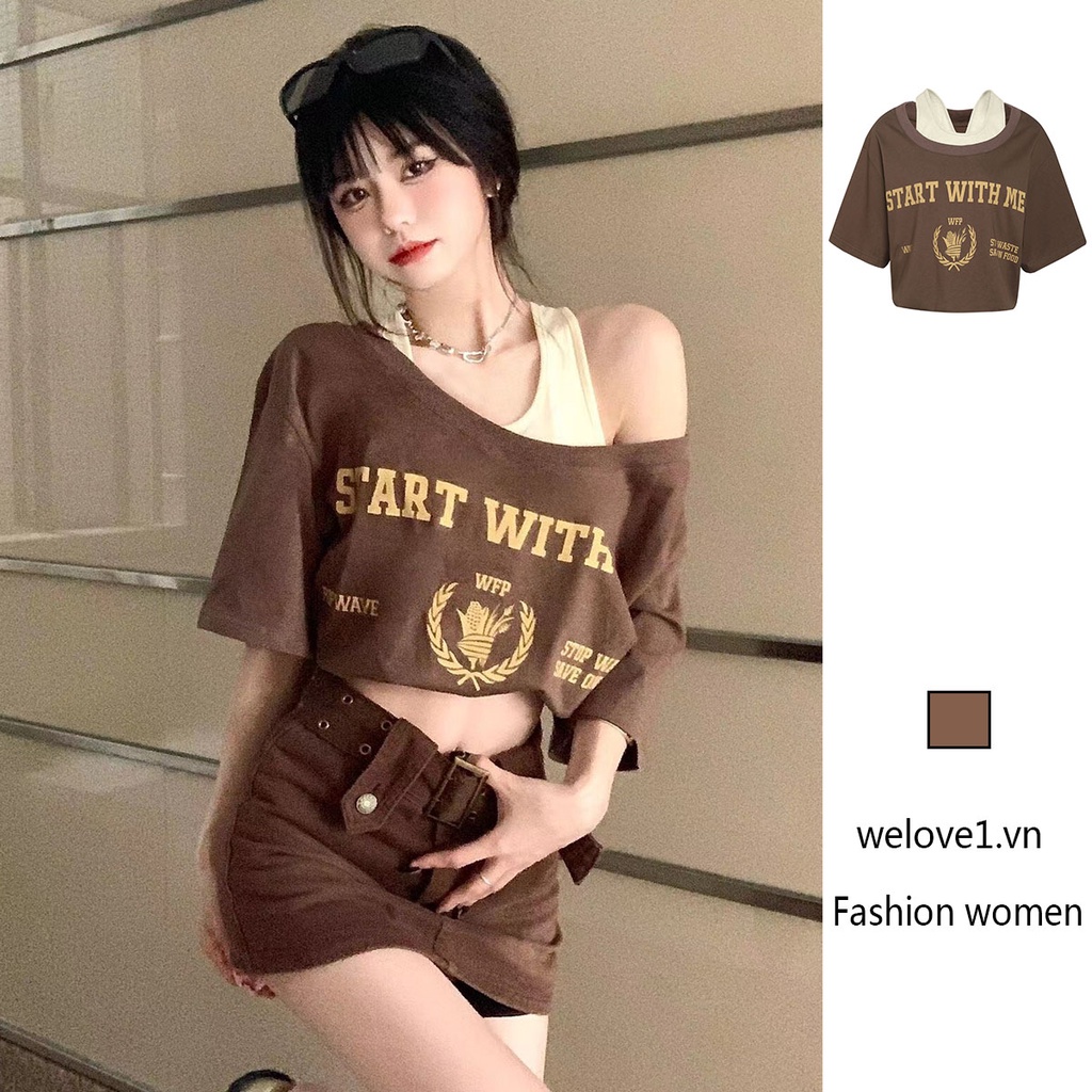 Áo Thun Nữ Ngắn Tay In Chữ Phong Cách Retro Thời Trang