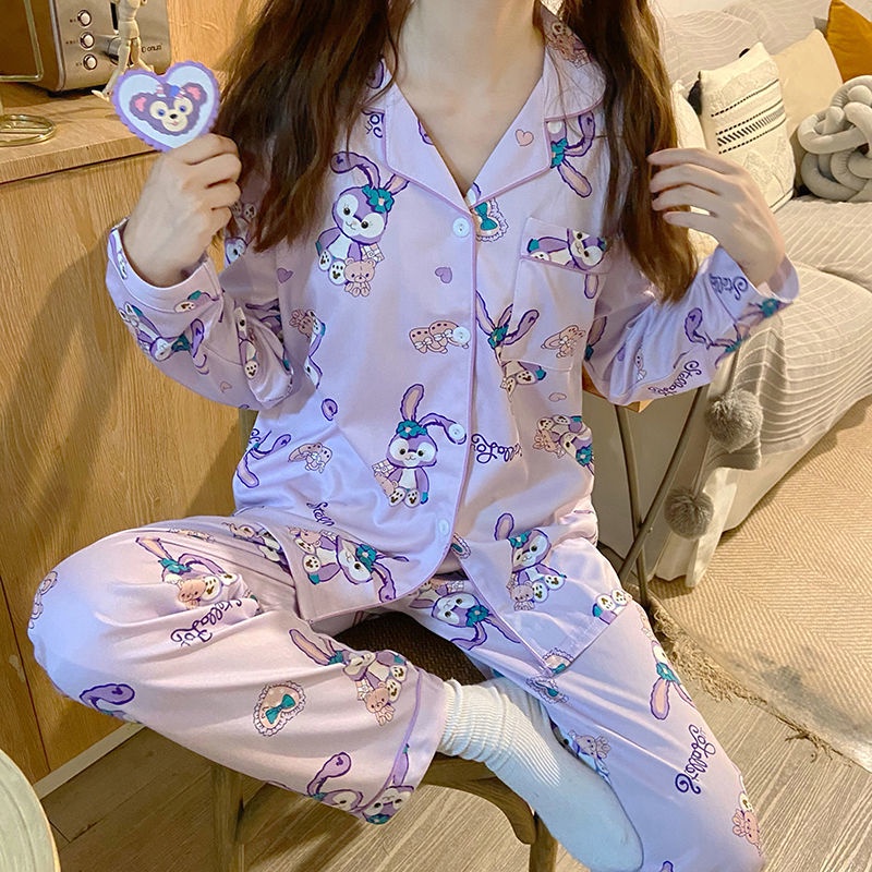 Bộ Đồ Ngủ Tay Dài Phong Cách Hàn Quốc Dễ Thương Cho Nữ