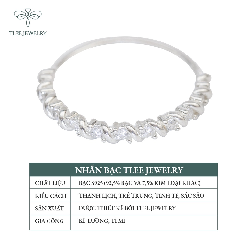 Nhẫn bạc nữ TLEE nạm đá viền bao xoắn cá tính NCJ A0166