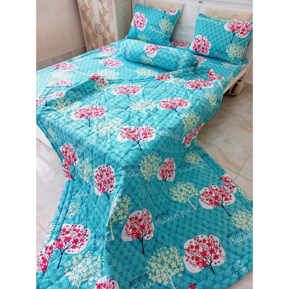 Bộ Drap Cotton Thắng Lợi Kèm Mền Chần Gòn { CHUẨN LOGO}