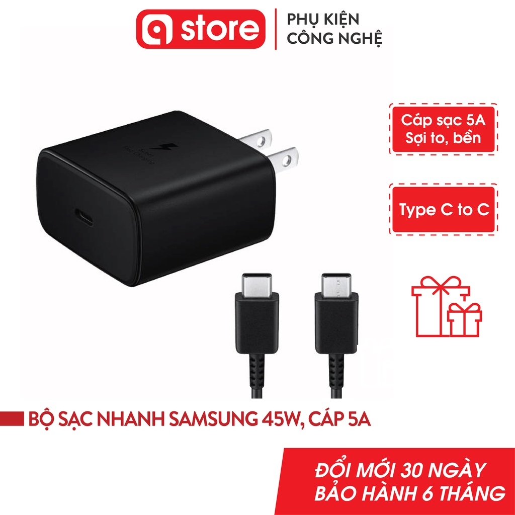 Bộ sạc samsung 45W, Cáp sạc 5A to, Sạc nhanh chuẩn PD, PSS cho điện thoại