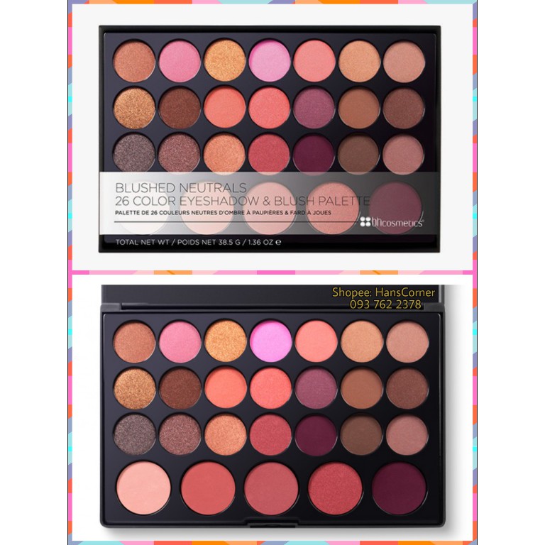Bảng 26 ô phấn mắt & má hồng Blushed Neutrals - bh cosmetics