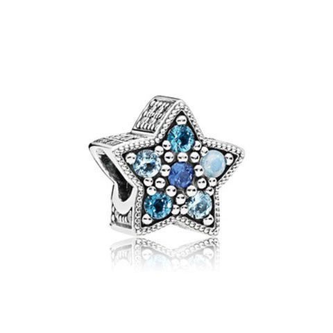 PANDORA Vòng Tay Bạc 925 Xỏ Hạt Mắt Mèo Màu Xanh Dương Tráng Men Hình Trái Tim Đại Dương Cho Nữ