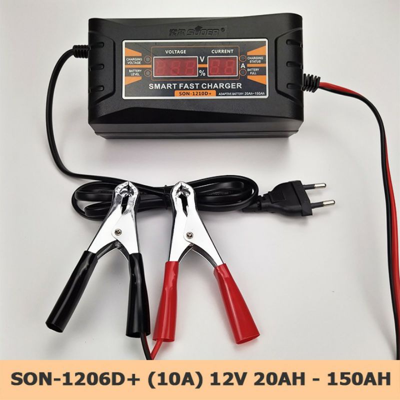 Sạc ắc quy Suoer 12V SON-1210D+ (20ah - 150ah) SON-1206D (12ah - 100ah) công nghệ sạc nhanh thông minh tự ngắt