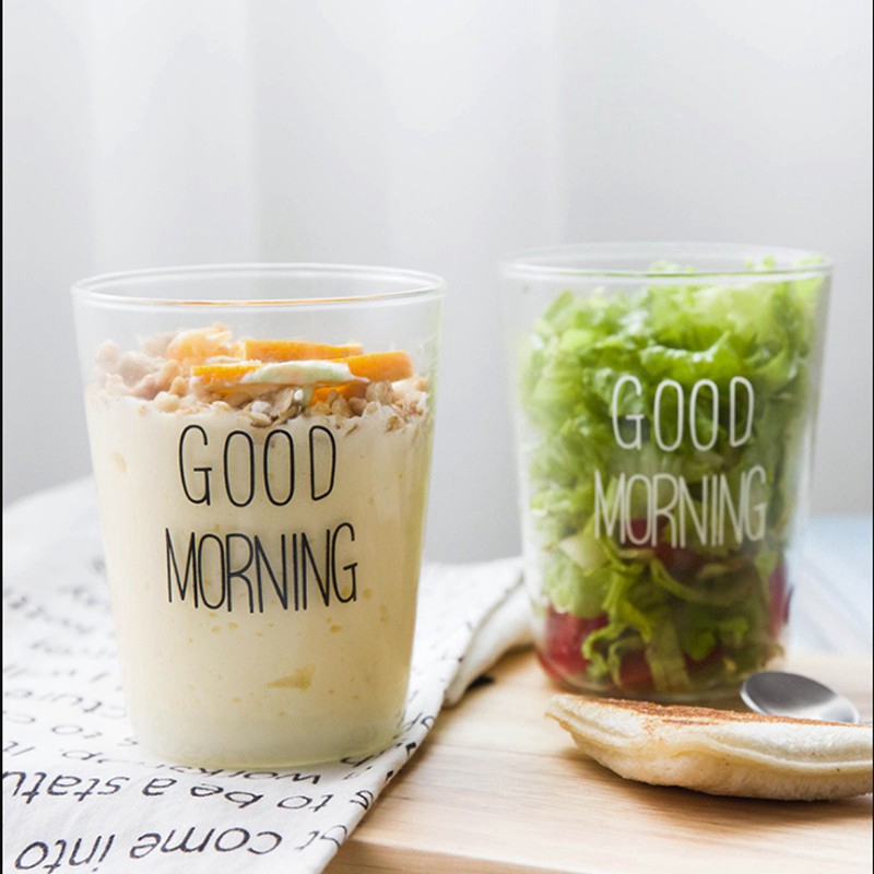 Cốc thủy tinh chịu nhiệt SWEEJAR in chữ Good Morning xinh xắn